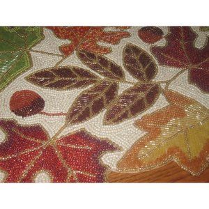 Nicole Miller STUNNING Colors Gold Beaded Table Runner Autumn Fall Thanksgiving